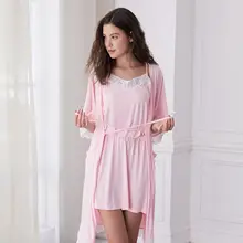 Бамбуковое волокно, осенняя ночная рубашка с короткими рукавами и пижамы, комплект из двух предметов, взрывобезопасная Домашняя одежда L(розовый