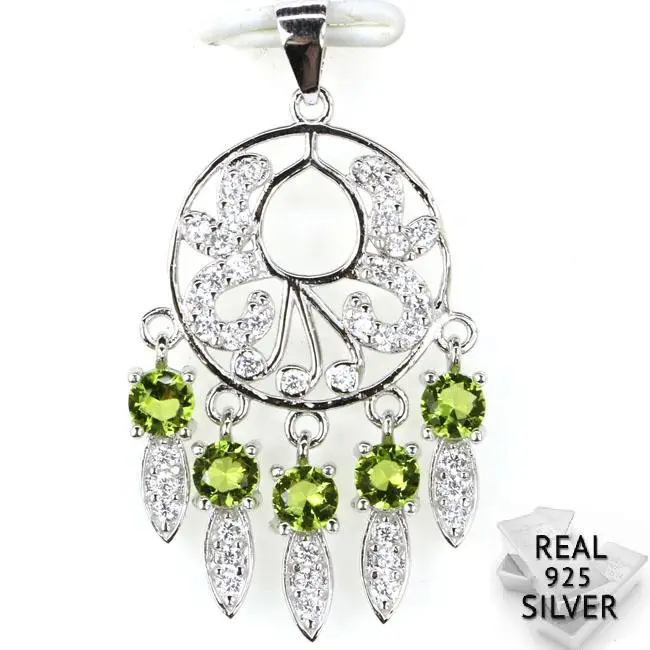 

Guaranteed Real 925 Solid Sterling Silver 3.3g Deluxe Green Peridot CZ Man Engagement Pendant 38x20mm
