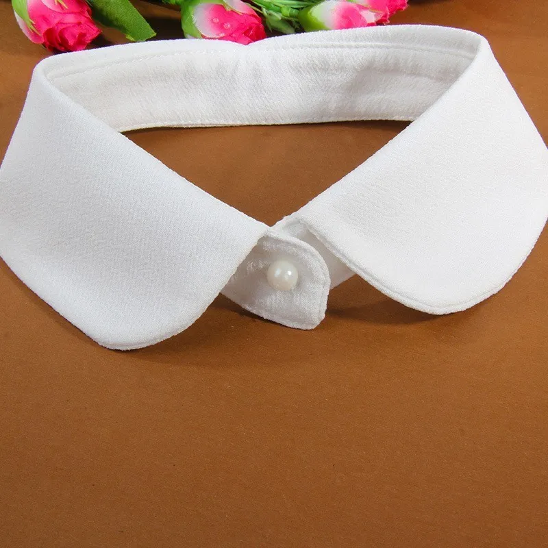 Чистый хлопок мода ногтей жемчуг Dickie рубашка белая рубашка поддельный съемный воротник съемный женская блузка - Цвет: Белый