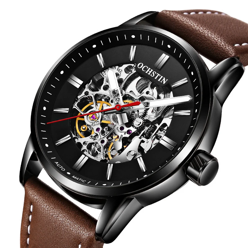 

2018 Augustus Men's Watch Automatic Mechanical Business Hollow Tourbillon Fashion Mechanical Waterproof Leather Strap Watch