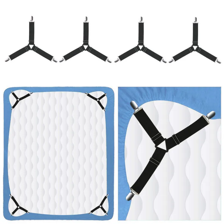 

Bed Sheet Holder Straps, Adjustable Bed Sheet Fastener and Triangle Elastic Mattress Sheet Clips Suspenders Grippers Fasteners H