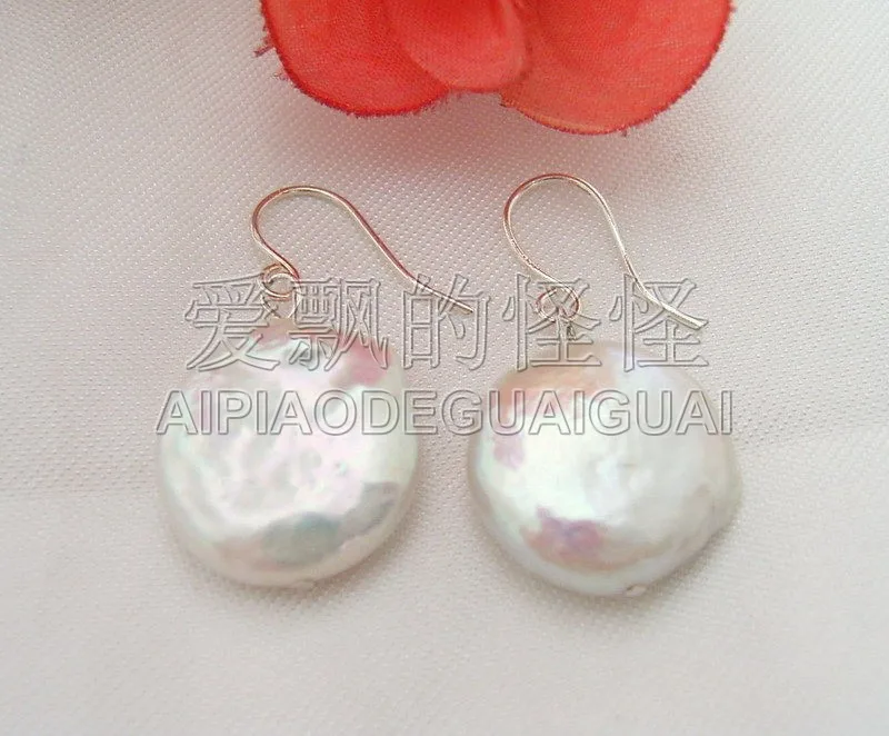 

E102116 White Coin Pearl Earring-925 Sliver Hook