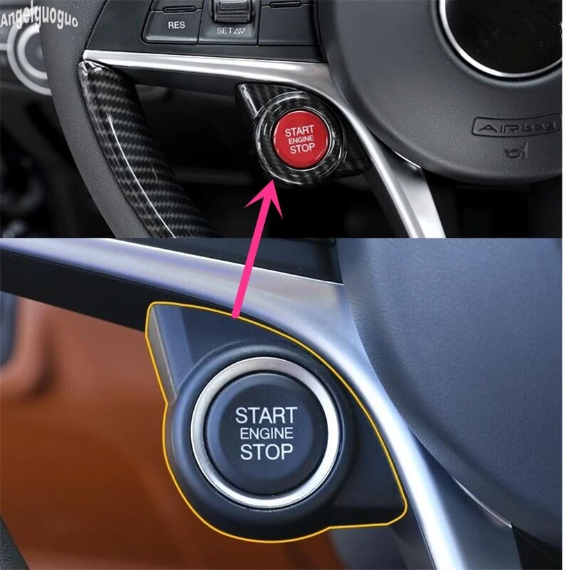 ABS carbon style For Alfa Romeo Stelvio Giulia Accessories Car Engine Start Stop Keyless Start System Button Cover Frame Sticker