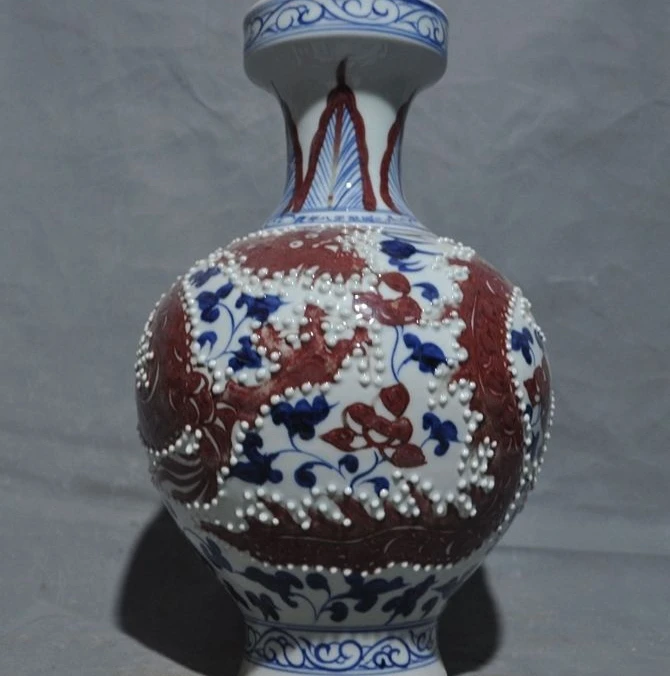 

15" Marked China Porcelain glaze Dragon Statue zun Bottle jar pot Flower Vase