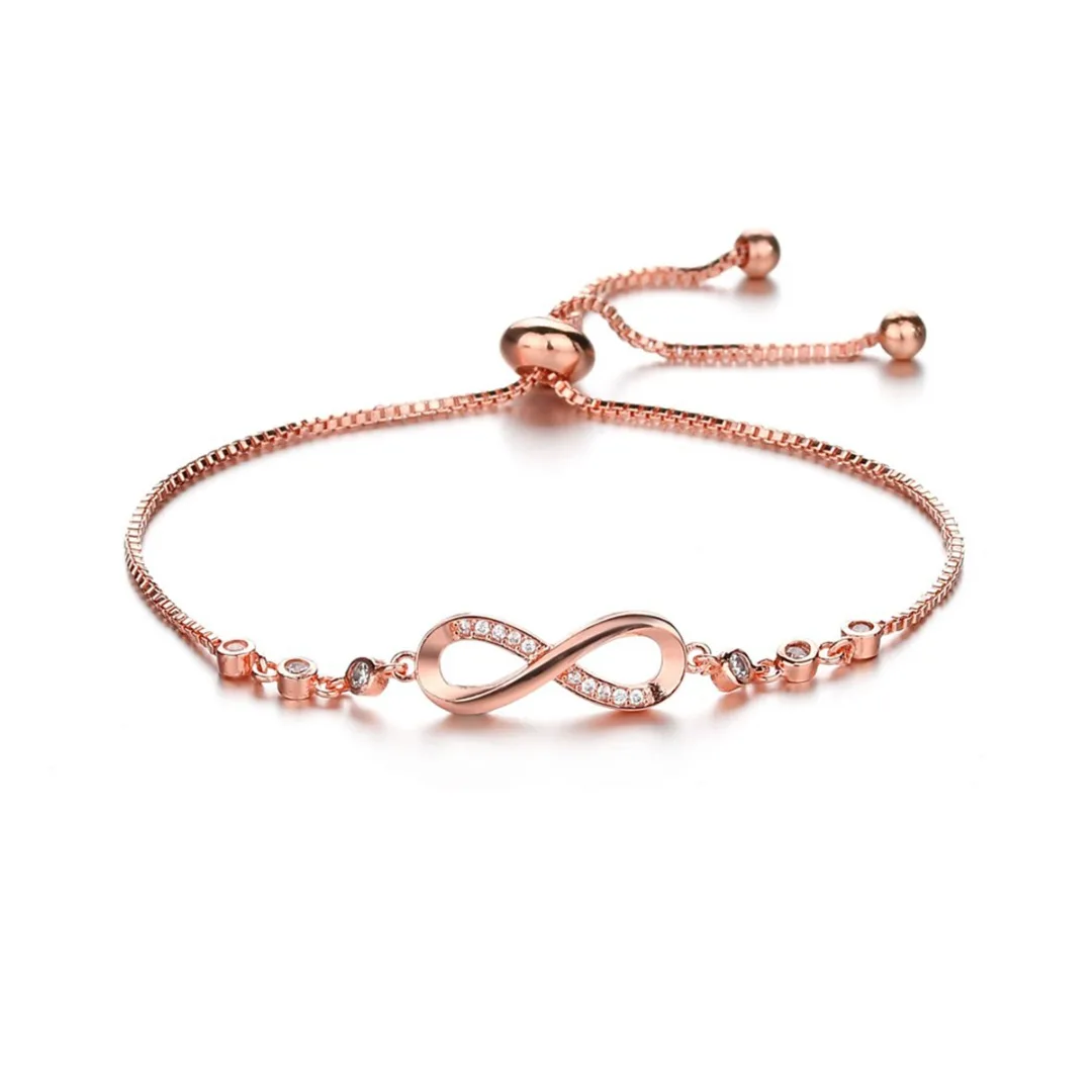 Korean Hot Fashion Simple Metal Crystal 8 Infinity Charm Bracelets For Women Adjustable Jewelry Shellhard Simple Vintage Bangle
