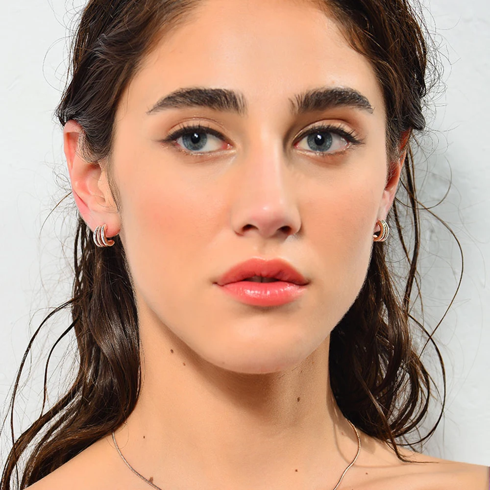 Viennois New Silver & Rose Gold Color Metallic Stud Earrings for Women Triple layers Semicircle Small Earring Trendy Jewelry