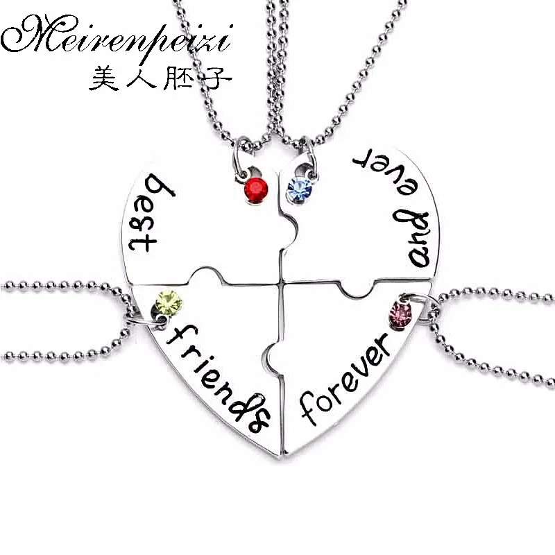 

'Best Friends Forever And Ever Jewelry 'Friendship Pendant Necklace Broken Heart Puzzle Friends Creative Keepsake Gift for 4