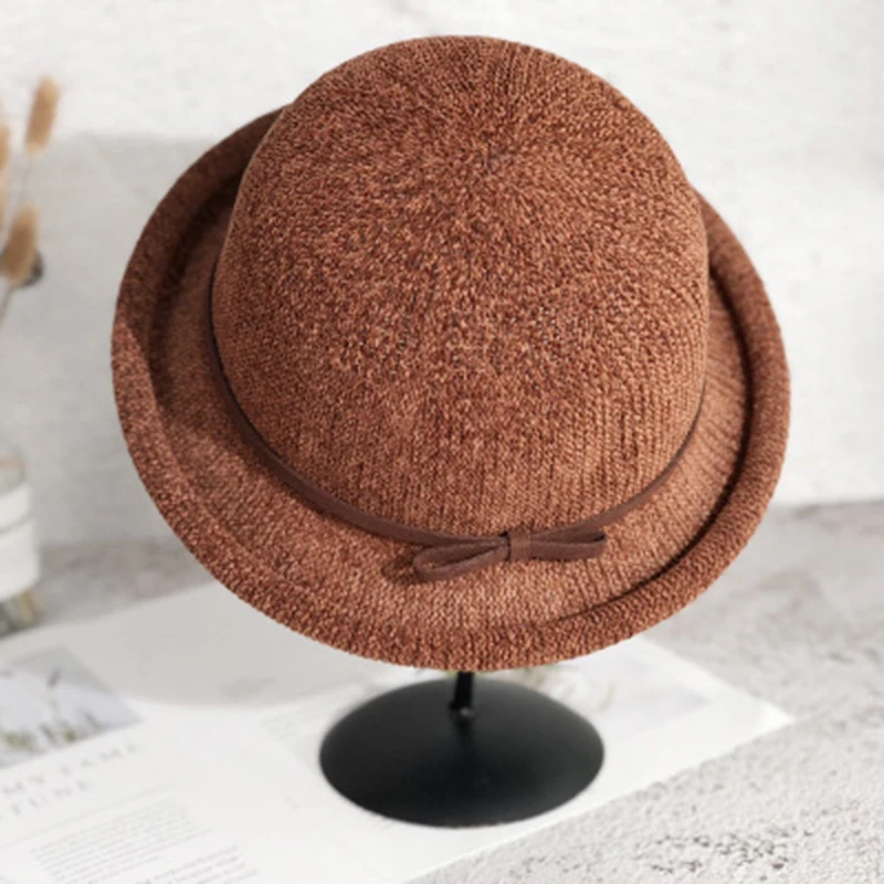 Lady Boater Breathable sun caps Ribbon Round bow Flat Top Straw beach hat Panama Hat summer hats for women straw hat gorras black fedora