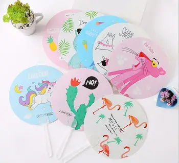 

50pcs/lot Funny Summer Flamingo Unicorn Cool Oval Fan PVC Snowbear Korea Promotion Birthday Party Takeaways Favor Toy