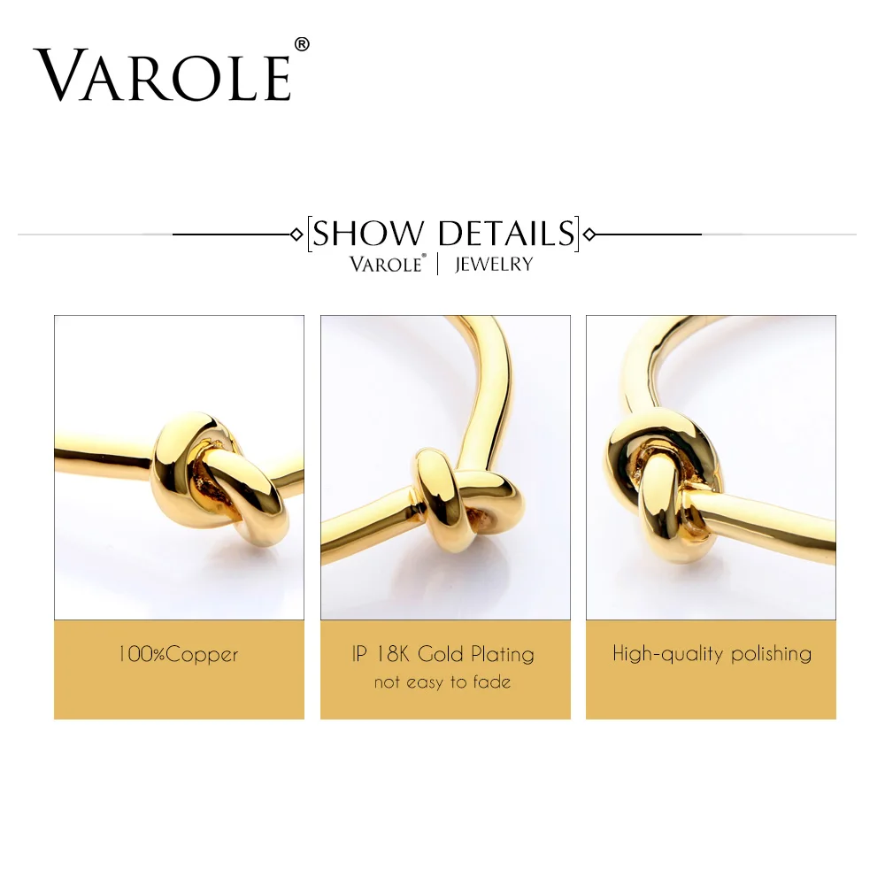 Goedkoop VAROLE Elegante Knoop Koperen Armbanden en Armbanden Gouden Kleur Open Bangle Gift Pulseiras Feminina Manchet Armbanden Voor Vrouwen