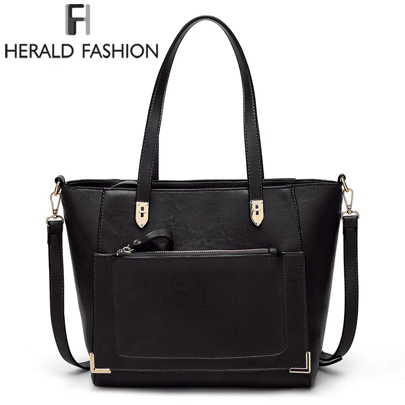 

Herald Fashion Women Tote Bags Large Capacity Women Handbag Quality Female Leather Shoulder Bag woman bag 2018 Composite Bag
