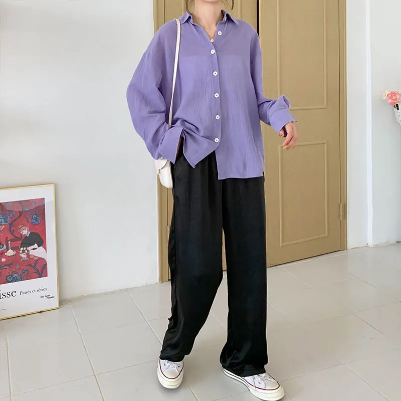 

2019 korean preppy style casual Pants Women High Waist Pant Office Lady black wide leg Long Trousers womens (X283)