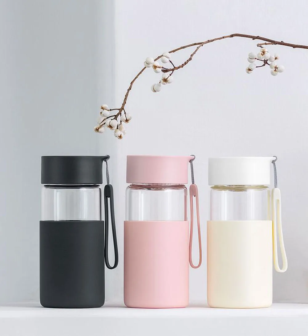 2019Xiaomi Fun Home Glass Sport Water Bottle  Protective Bag 350ML Fruit Lemon Gourde My Drink Bottle Student Solid Tea Milk Cup (3)