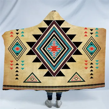 BeddingOutlet Geometric Hooded Blanket Aztec Sherpa Fleece Wearable Blanket Southwest Exotic Kids Blanket With Hood 150x200cm 1