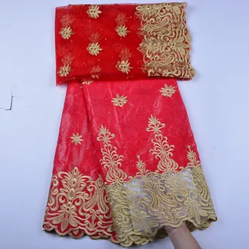 

African Bazin Riche Getzner Lace Fabric Embroidered High Quality French Tulle Lace With Stones Lace Fabric A1288