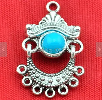 

DIY Accessory Jewelry Making - 2PCS Turquoise Antique Silver Boho Tribal Chandelier Earrings Findings 18x28mm