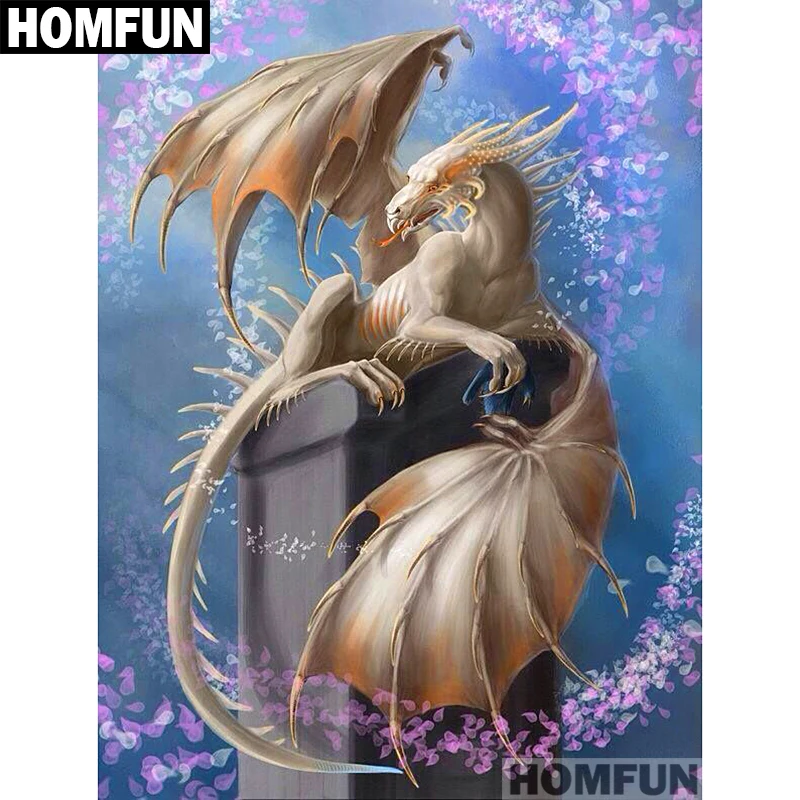 

HOMFUN Full Square/Round Drill 5D DIY Diamond Painting "Animal dragon" Embroidery Cross Stitch 5D Home Decor Gift A01656
