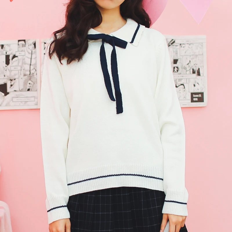 

2017 New Fashion College Wind All Match Knited Solid Simple Long Sleeve Turn-down Collar Female Long Sleeve Sweaters