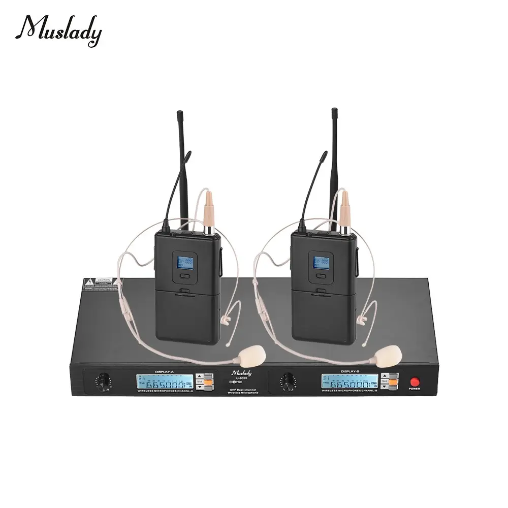 

Muslady U-8020 UHF Dual-Channel Wireless Microphone System Infrared Automatic Frequency Synchronizing with 2 Handheld Mics