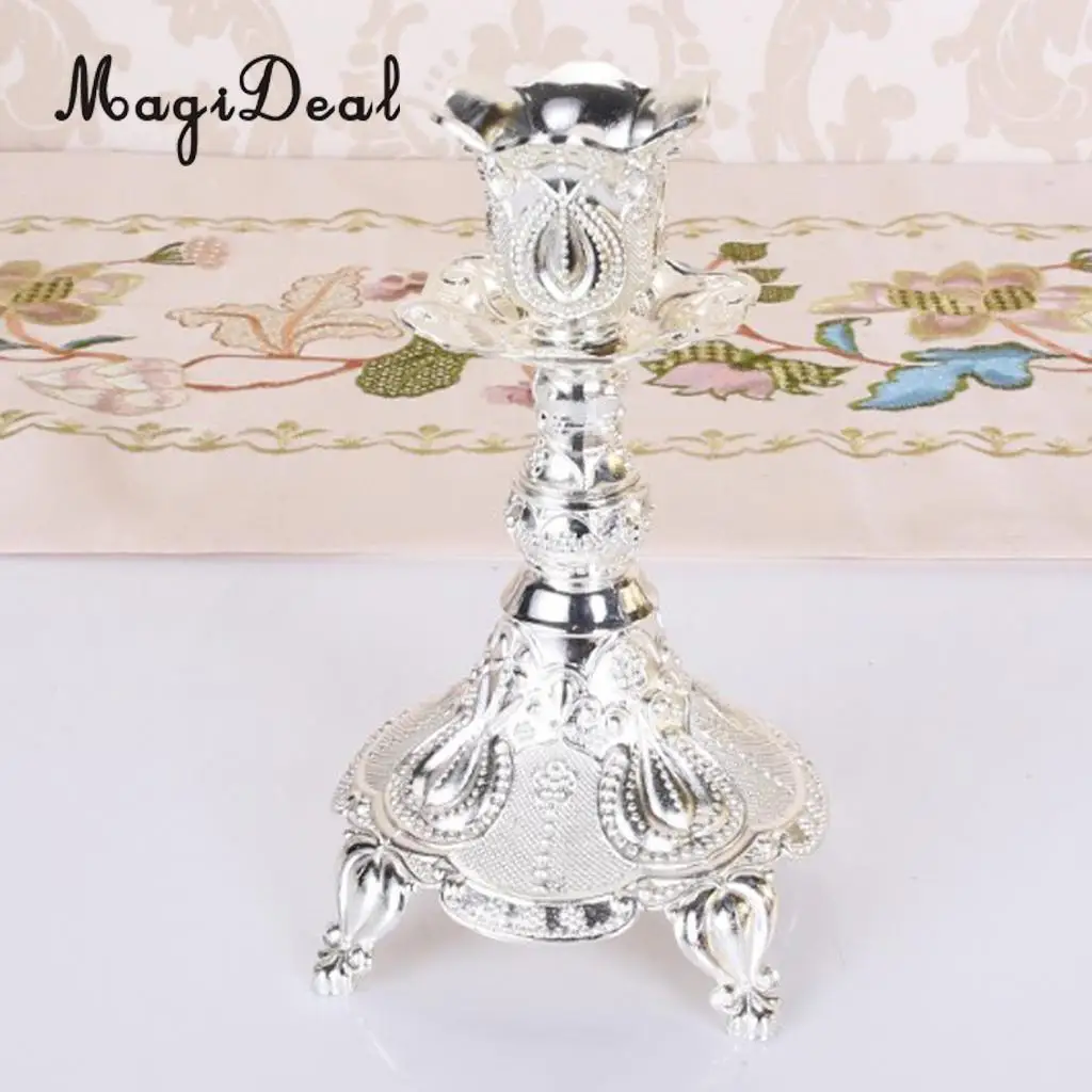 Vintage Alloy Metal Pillar Stick Candle Holder Candelabra Wedding Decoration for Holidays Festive Valentine Romatic Decor