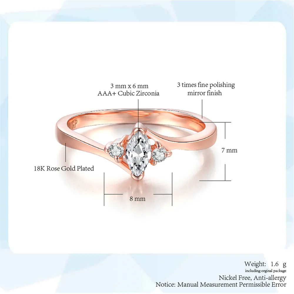 Single Ring For Women Wedding Party CZ Stone Fashion Jewelry Rings