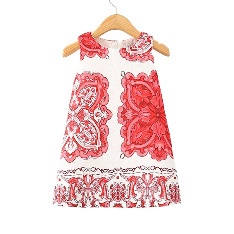 

New Sleeveless European style children clothing girls spring autumn high quality chinese printed vest dress for girls