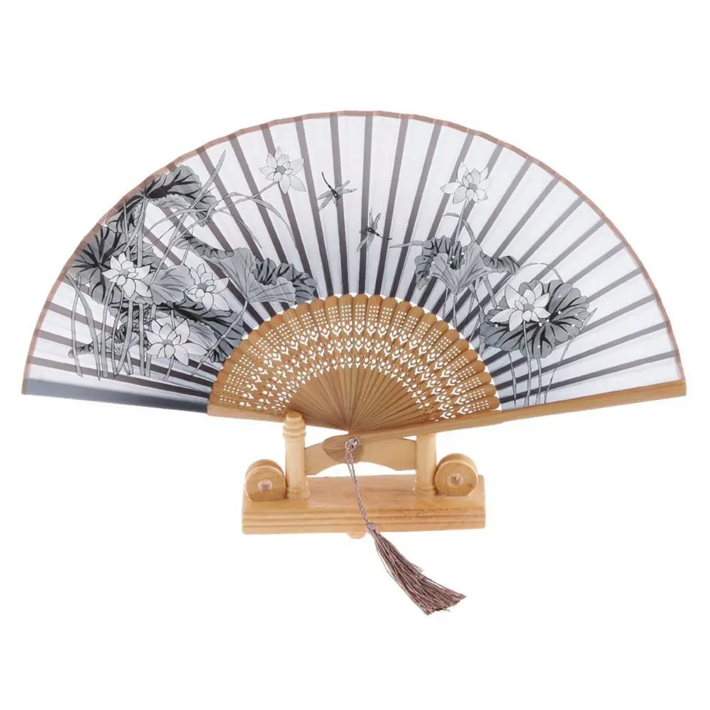 

RODE Silk hand fan Lotus folding fan bamboo-gray