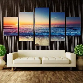 

5 Panel Modern Printed Sea Wave Landscape Painting Picture Cuadros Canvas Art Seascape Painting For Living Room No Frame Pr1004