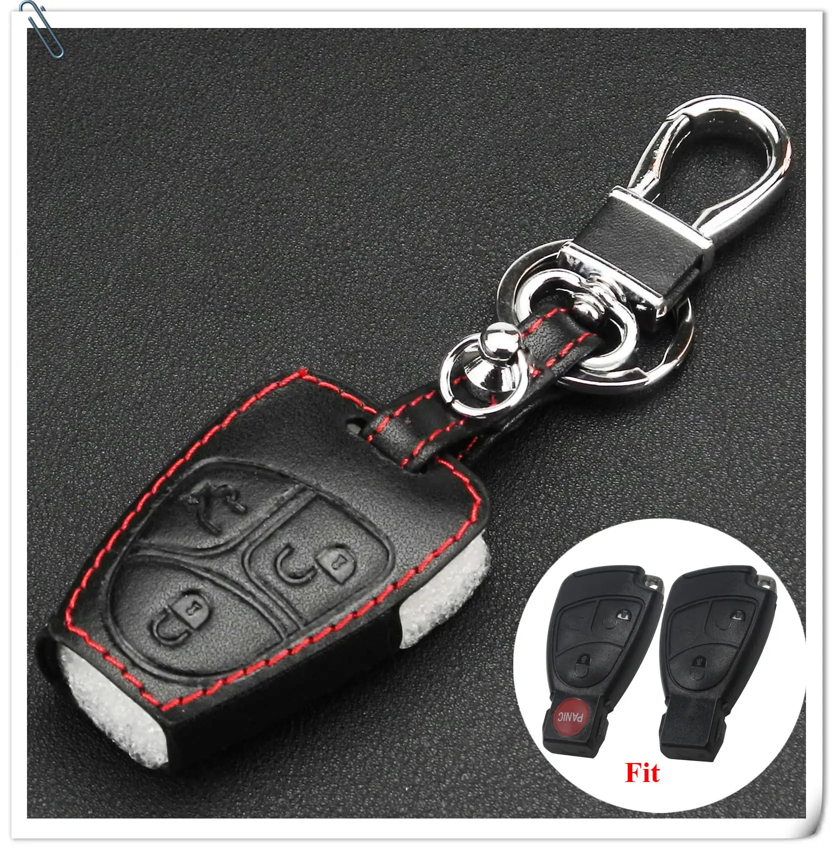 2 Button Remote Fob Bag Holder Leather Car Key Cover Case For Mercedes Benz SLK