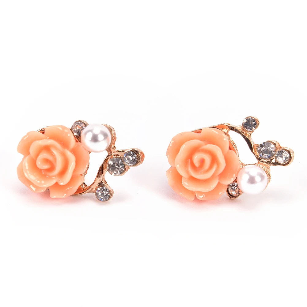 Pink Rose Flower Earrings For Women Brides Retro Married Stud Earrings