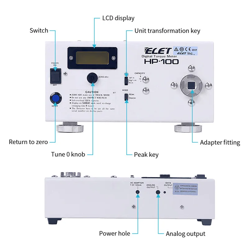 Hp-100 Цифровой Динамометрический ключ метр электрическая отвертка Манометр с анти-шоковым устройством крутящий момент-измерение