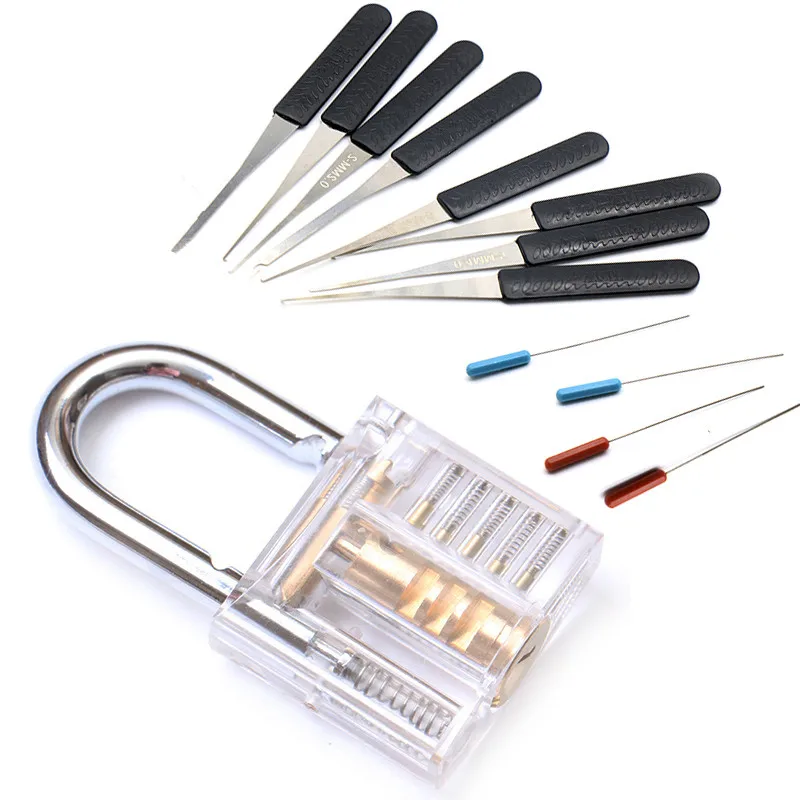 

14pcs Transparent Visible Pick Cutaway Practice Padlock Lock With Broken Key Removing Hooks Lock Extractor Set Locksmith Tool