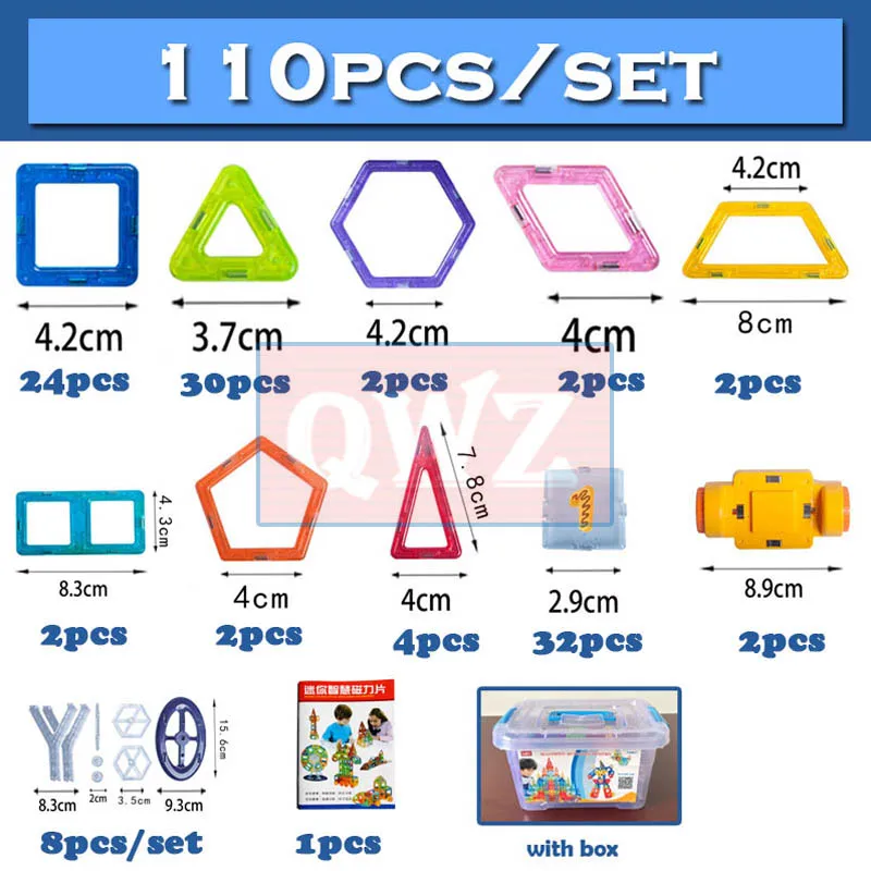 QWZ 32-400 шт. Магнитный конструктор Набор для строительства модель и строительные игрушки пластиковые магнитные блоки Развивающие игрушки для детей Подарки - Цвет: 110pcs with box