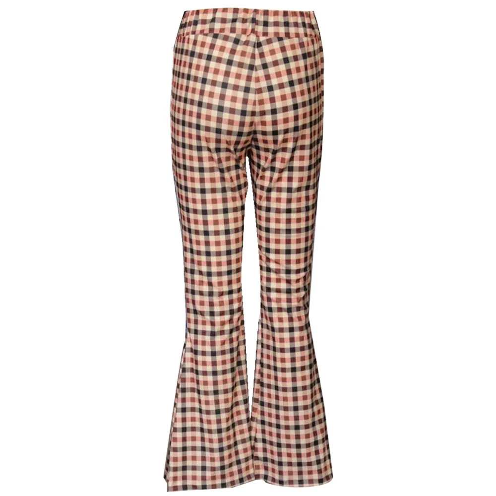 Топы, модные женские расклешенные брюки, клетчатые повседневные брюки с принтом, брюки, брюки с дырочками, уличные брюки-Капри 7,11