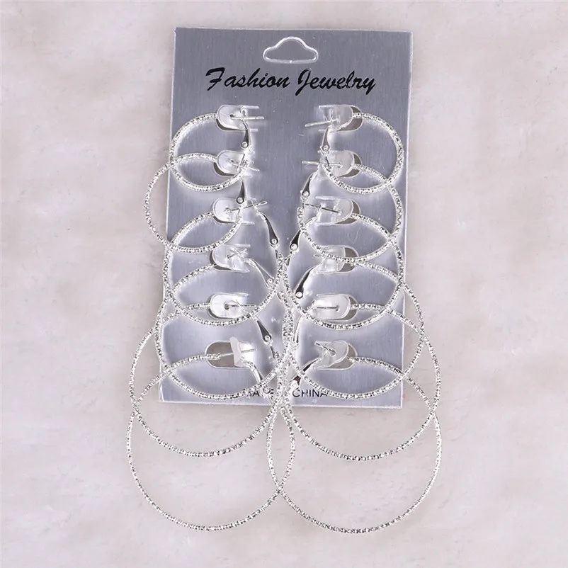 Fashion accessories Big Circle Hoop 6 Pairs  set Vintage Gold silver color Big circle Brincos earrings for women J12#N (14)