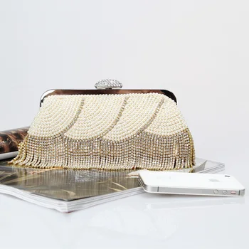 

7734-2 New Fashion European and American Jewelry Diamond Handbag high-grade Pearl Evening bag Pearl Embroidered bag
