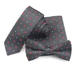 Weiliboyin Для мужчин черные галстуки в белый горошек и В красную клетку галстук-бабочка соответствующие узкий галстук платок красный и ничуть