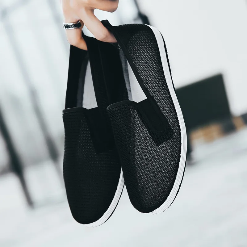 New 2018 black cloth shoes men round mouth loafers casual cotton cloth