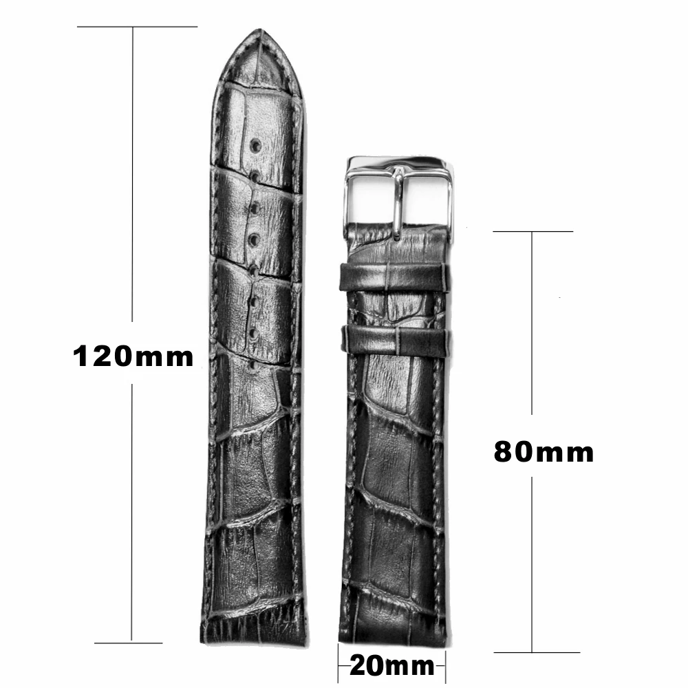 20 мм смарт черный все натуральная кожа унисекс часы ремешок WB1036D20GB