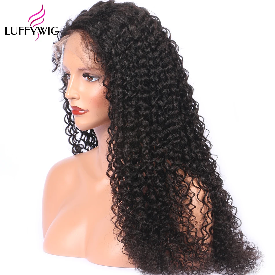 LUFFYHAIR remy Волосы Кудрявые 13X6 парик фронта шнурка монголоидные человеческие волосы 250% высокая плотность предварительно сорвал глубокий парик Детские волосы