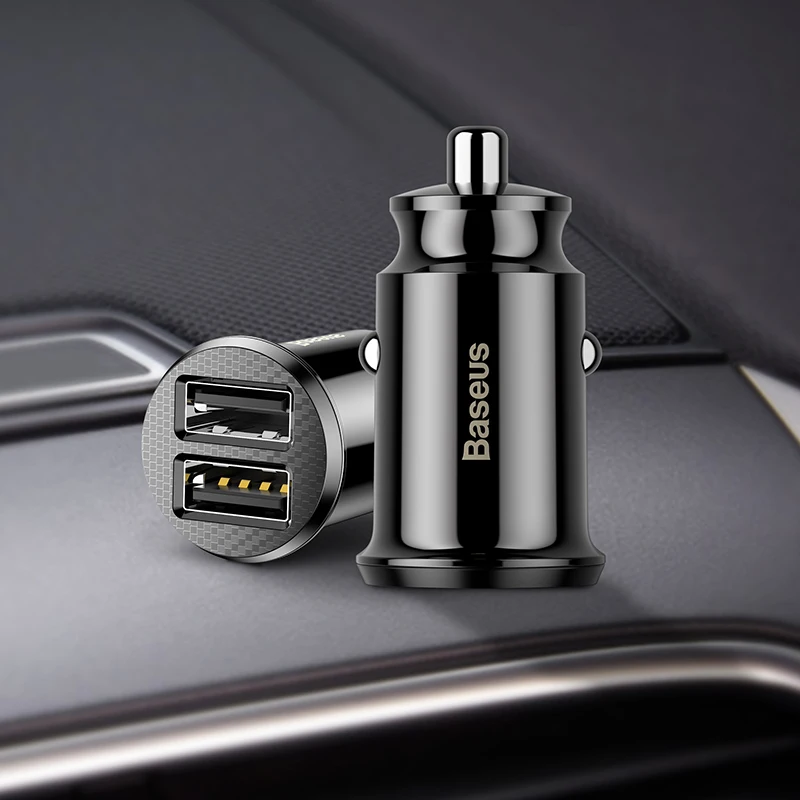 Baseus Mini USB Автомобильное зарядное устройство для мобильного телефона планшета gps 3.1A быстрое зарядное устройство автомобильное зарядное устройство двойной USB Автомобильное зарядное устройство для телефона - Тип штекера: black