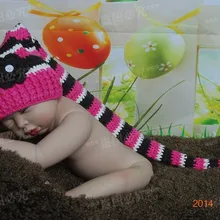 Полосатая шапка ручной работы для малышей, вязаная шапка эльфа, Рождественская шапка с длинным хвостом, шапочка для новорожденных, реквизит для фотосессии