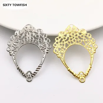 

30 pcs/lot 42mmx31mm Gold color/White K Metal Filigree Flowers Slice Charms Pendant base Setting Jewelry DIY Earrings Components