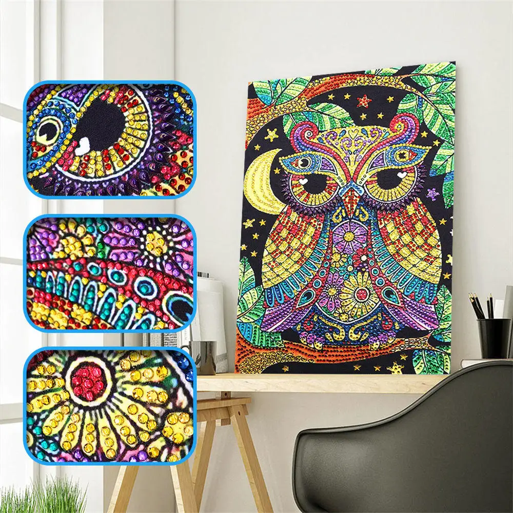 

Sashiko Special shaped Diamond Painting Owls Combination Modern Pattern DIY 5D Part Drill Cross Stitch Crystal Art Home Decor