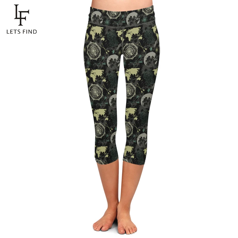LETSFIND Summer Style Women Capri Leggings High Waist Earth and The Globe Printings Fitness Plus Size Casual Pants
