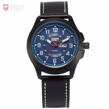 SHARK ARMY Blue Date Stainless Steel Electroplate Case Leather Strap Sports relogio masculino Quartz Mens Military Watch /SAW122