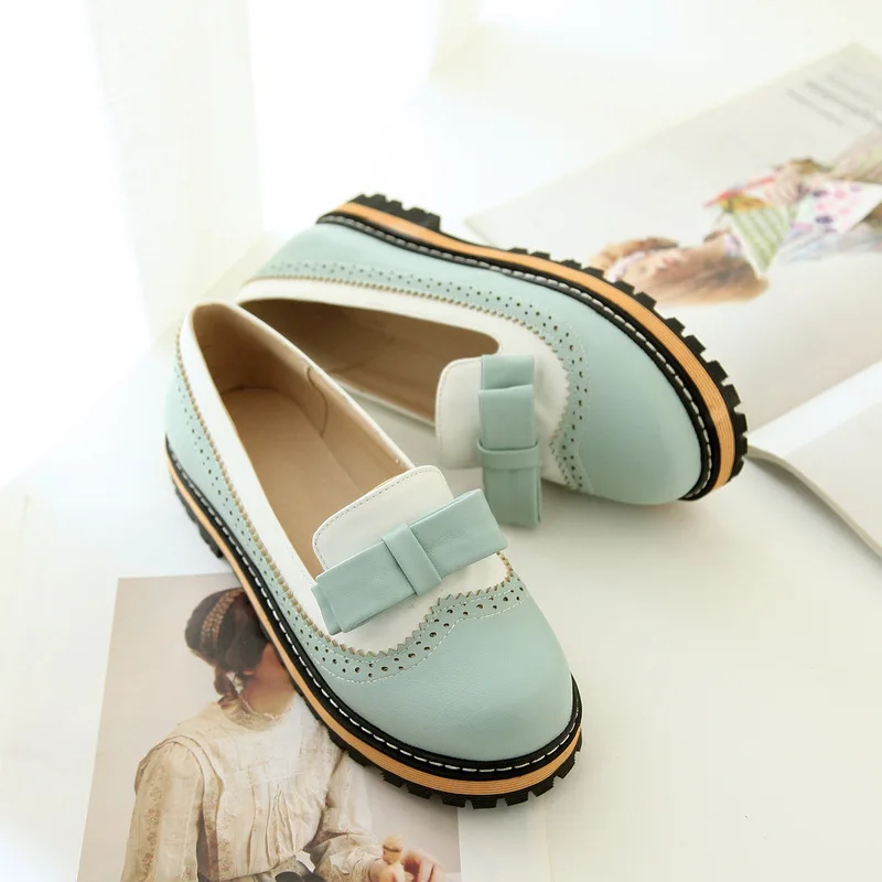 

Big Size 32-43 Spring Autumn Slip On Women Shoes Cute Bowtie Lace Shallow Mouth Ladies Platform Shoes