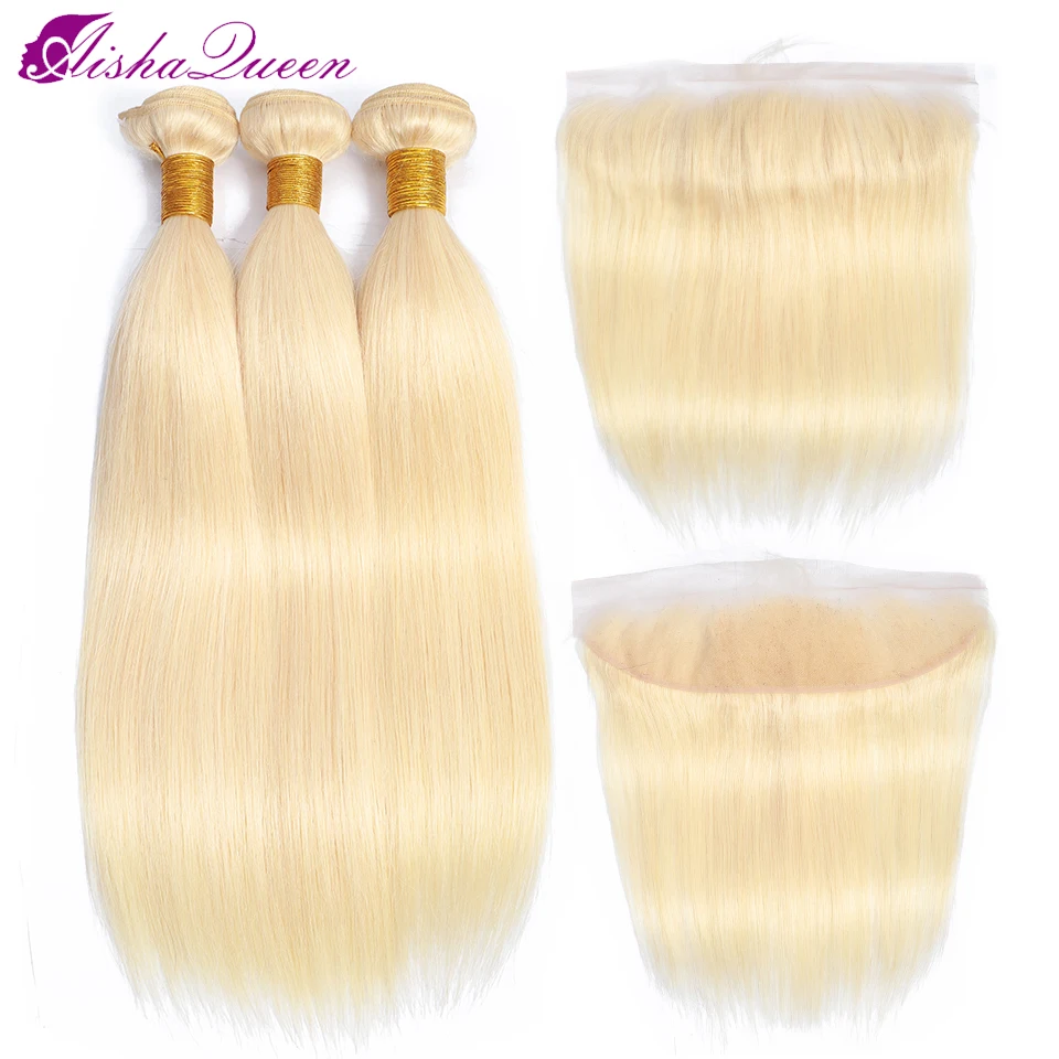 

Aisha Queen 613 Blonde Bundles With Frontal Brazilian Straight Hair With Frontal Remy Blonde Human Hair Lace Closure With Bundle