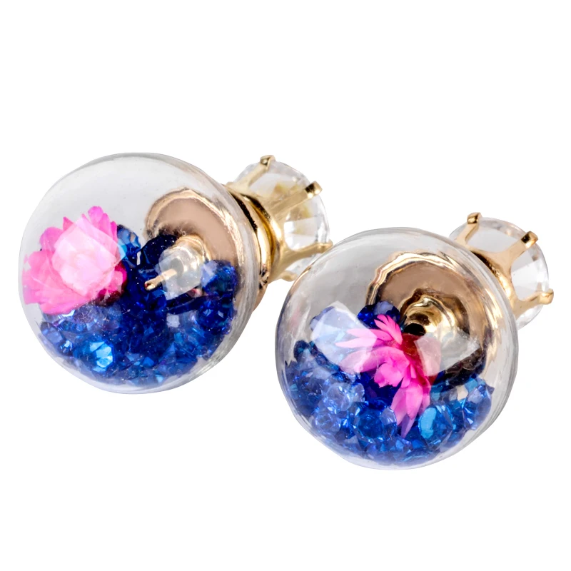 Hot Fashion Women Lady Elegant Flower Spherical Rhinestone Ear Stud Earrings