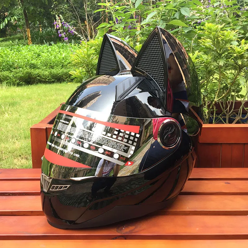 Черный шлем в виде кошачьей головы Full face модульный откидной шлем для мотокросса гоночный бездорожье защитный шлем для взрослых DOT ABS материал